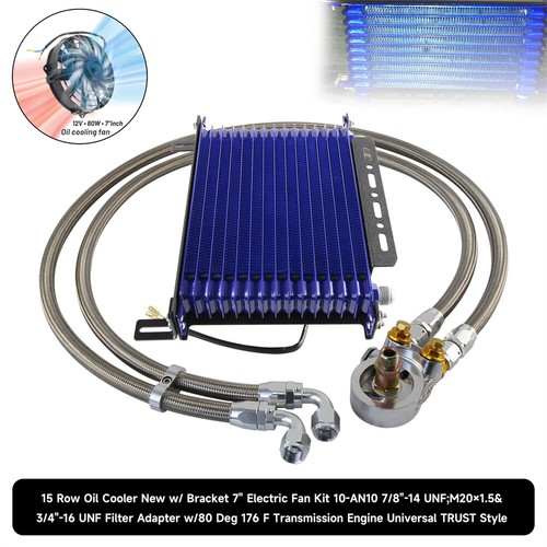 15 Row Oil Cooler w/ Bracket 7" Electric Fan Kit 7/8"-14 UNF;M20×1.5&3/4"-16 UNF - Picture 8 of 12