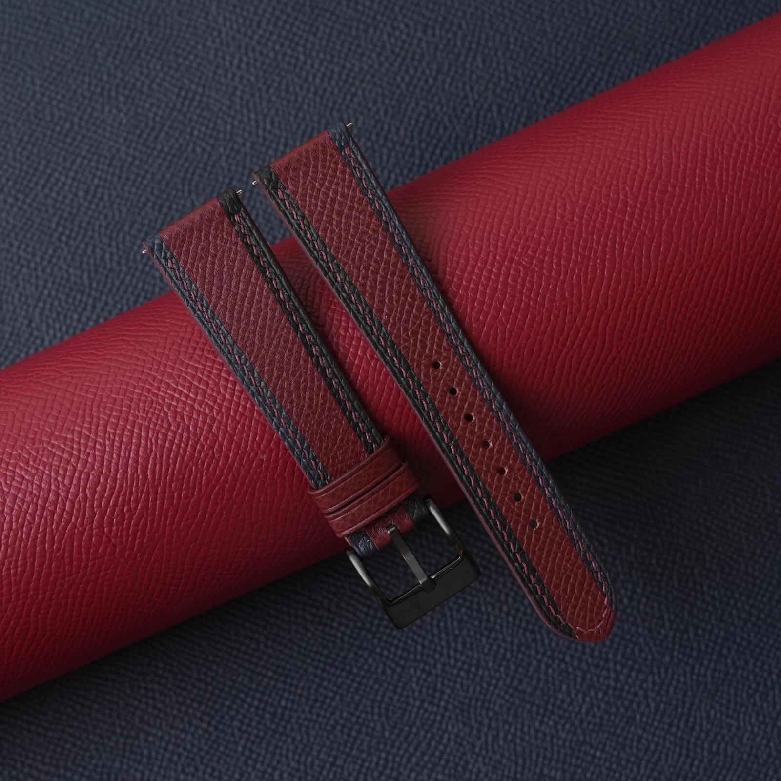 BREITLING Cinturino Orologio In Pelle di Vitello Tricolore Borgogna Epsom 18 mm 20 mm 22 mm