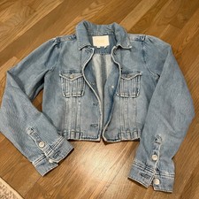 Paige Pacey Cropped Denim Jacket In Hyland Blue Size Xs
