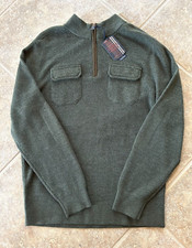 Hart Schaffner Marx 1/4 Zip Sweater Men's L Merino Wool Olive w/Pockets $198 NWT