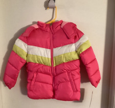 Kids. NWT" Pink Platinum"pink,white,yellow puffy hooded jacket.Size 4 Reg. 75.00