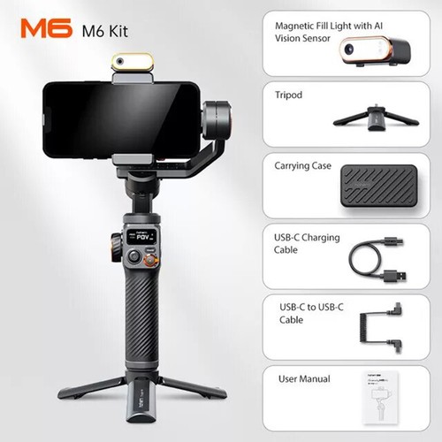 Hohem iSteady M6 Kit 3Axis 360° Phone Gimbal Stabilizer AI Fill-Light Anti-Shake - Picture 2 of 12