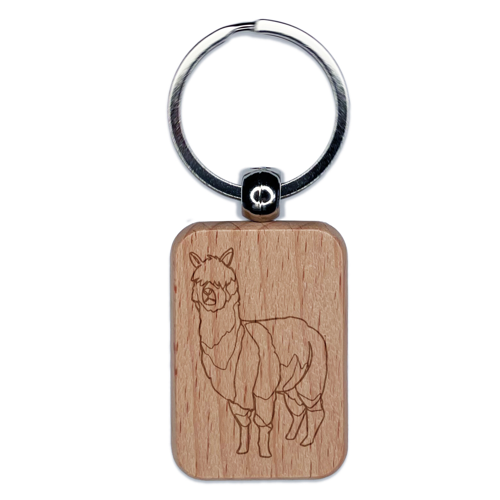 Alpaca Engraved Wood Rectangle Keychain with Artsy Contour Design