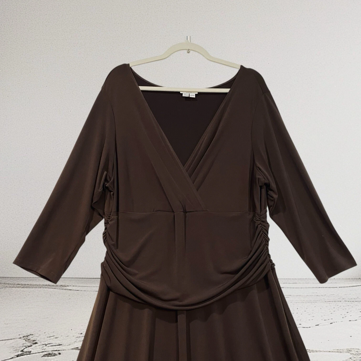 VETEMENTS London Times Abito Donna Taglia 20W Midi Finto Avvolgente Maglia Ruche Elasticizzato