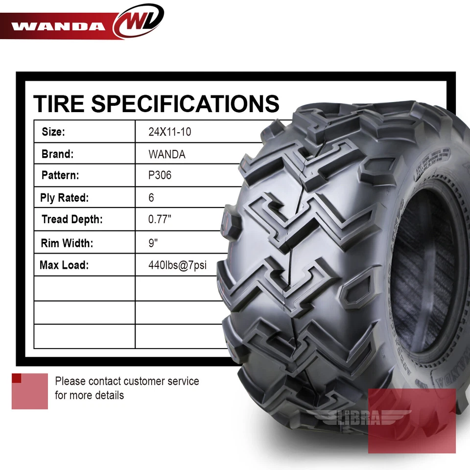 2 Rear ATV Tire Set 24x11-10 6PR for 1987-1993 Polaris Trail Boss 250 350 — 第 4/4 张图片