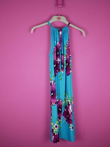 VINTAGE 90s 2000s Y2K Blue Purple Hawaiian Floral Summer Cami Dress small medium - Picture 12 of 14