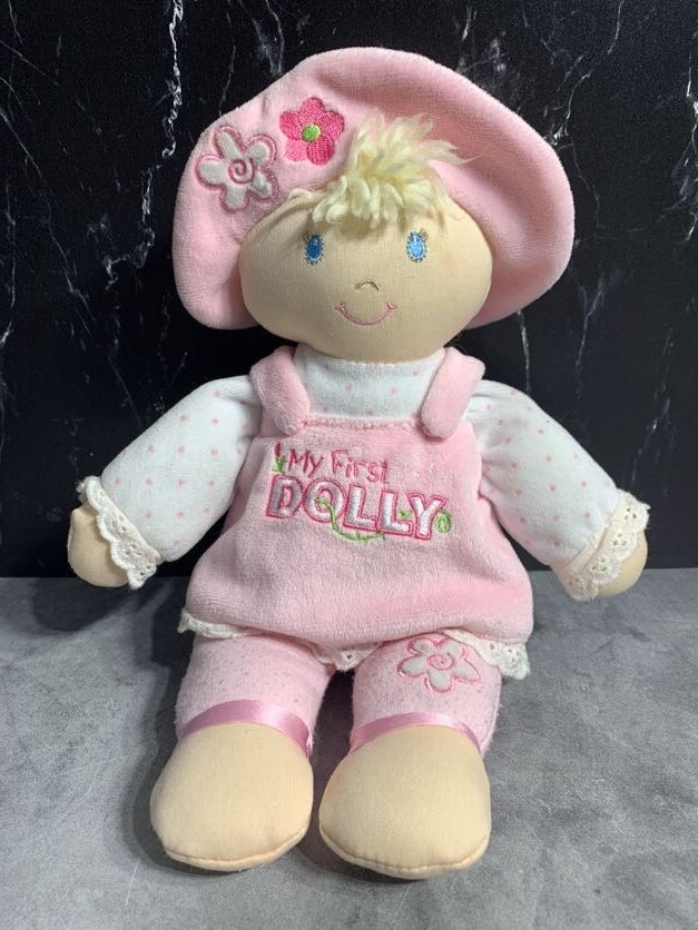 Baby GUND My First Dolly Pink Soft Plush Stuffed Doll  13" Blonde Hair Blue Eyes