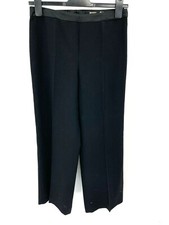 Escada Pants Womens 36 Black Wool Dress Slacks Wide Leg Satin Waistband