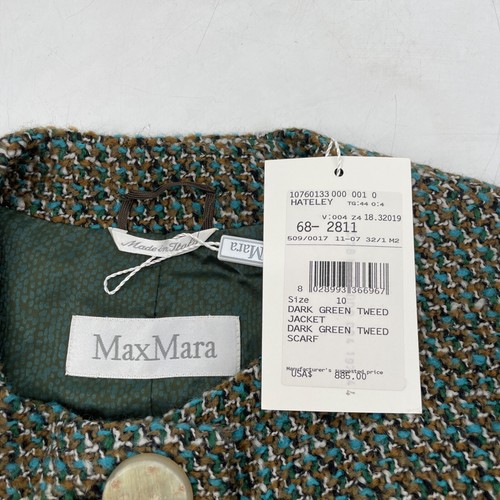 NEW Max Mara Skirt Suit Size 10/12 Made In Italy Two Piece Tweed Set dark green - Picture 4 of 13