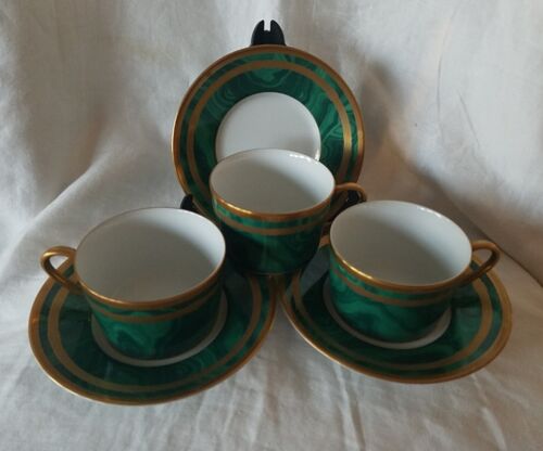 CHRISTIAN DIOR Gaudron Malachite Green 3 Flat Tea Cups & Saucers NEW NO BOX