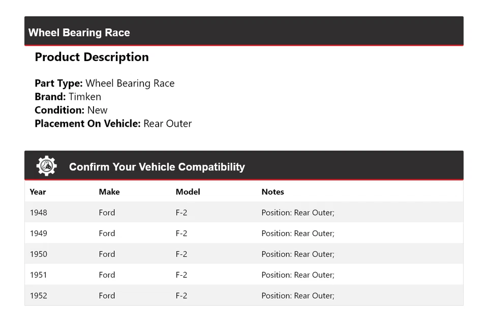 For 1948-1952 Ford F-2 Wheel Bearing Race Rear Outer Timken 1949 1950 1951 - Image 2 of 4
