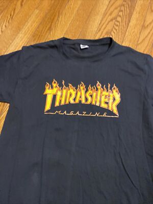 Thrasher Magazine Long Sleeve Black big flame logo Skateboarding T