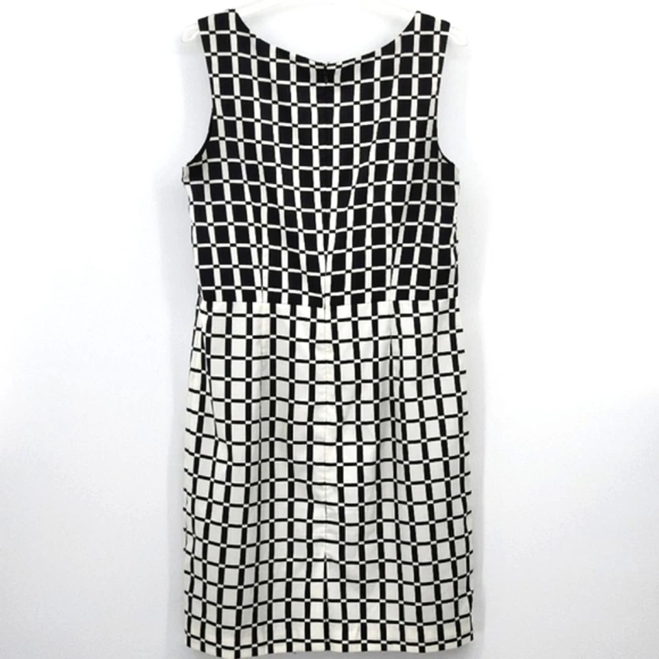 Vestido Vaina Banana Republic Talla 14 Negro Blanco Cuadros Hasta la Rodilla Oficina Trabajo Foto 4 de 4