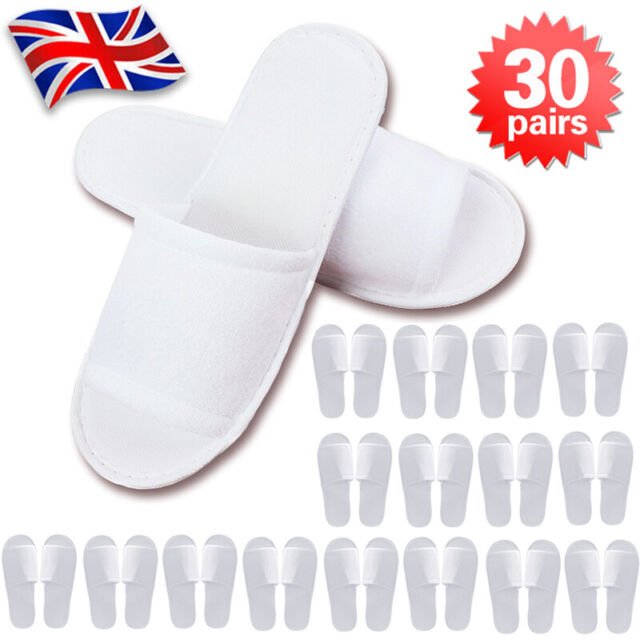 30 Pairs White Hotel Guest / Spa Guest Slippers Open Toe Terry Cloth Disposable RY11366