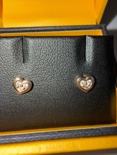 Goldsmiths 9 Carat Rose Gold Diamond Heart Studs with original box 