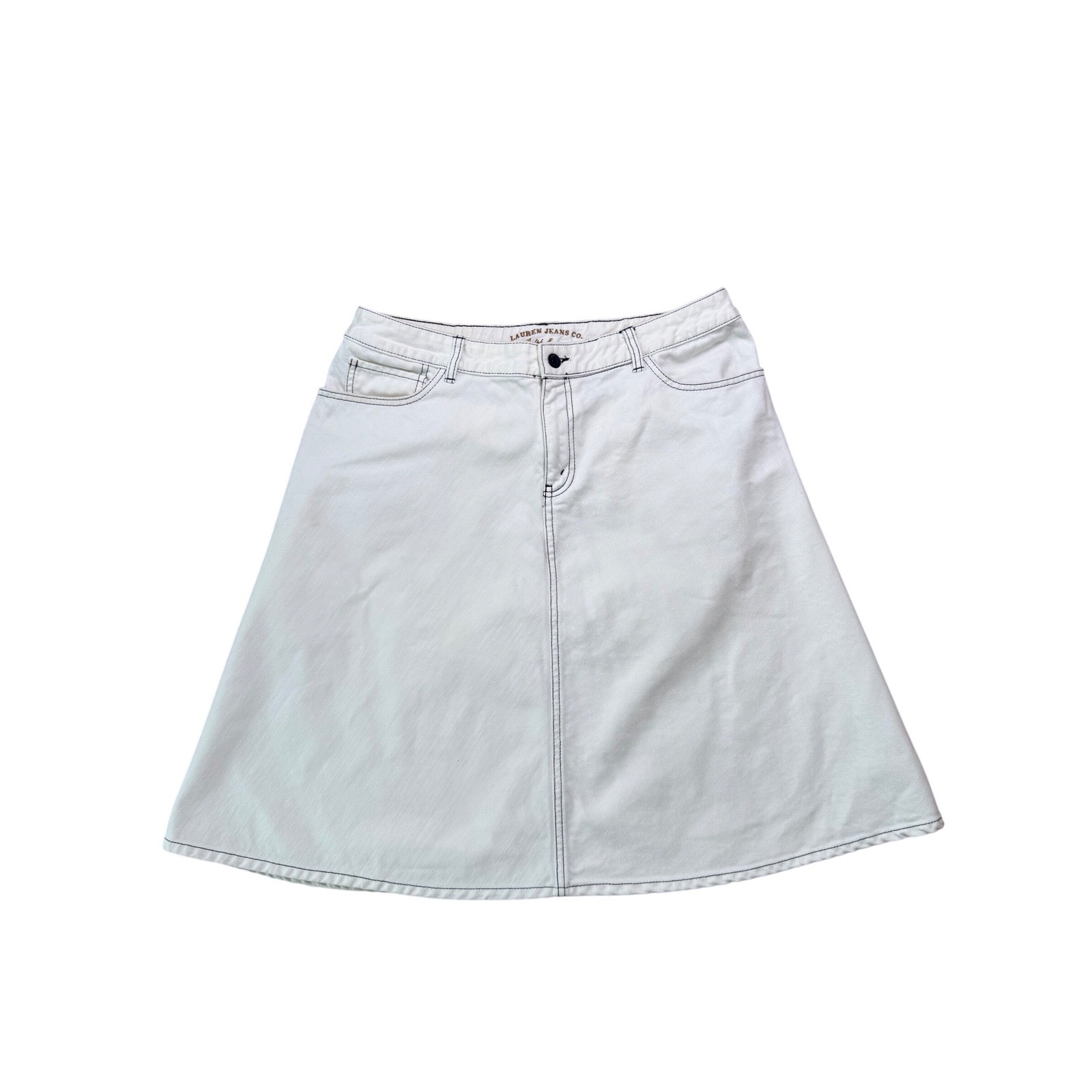 Vintage Ralph Lauren Jeans Co White Denim A-Line Skirt Y2K Nautical Coastal 14
