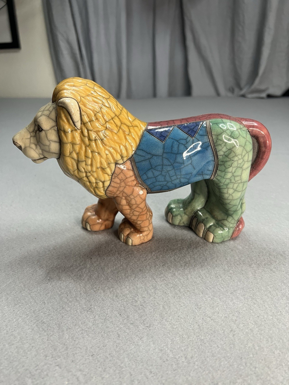 Vintage South Africa Colorful Lion Fenix Raku Pottery Statue Figurine