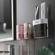 Wall Mount Toothpaste Dispenser, Automatic Press Squeezer with Toothbrush Holder