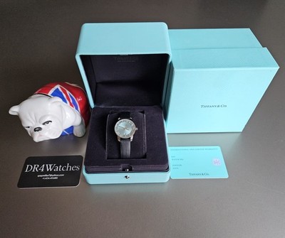 Tiffany Atlas Tiffany Blue Date with Black Leather Strap & Box