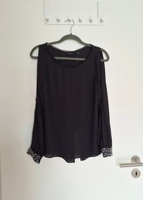 Neuwertige Guess Bluse langarm Cut-out Ärmel transparent schwarz S