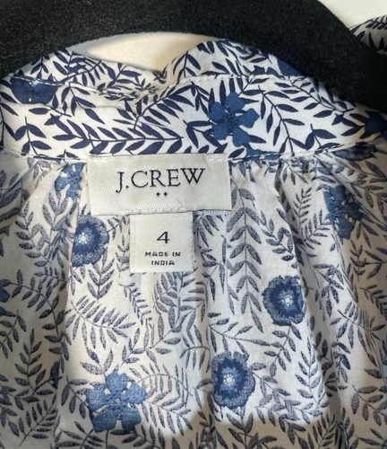 J. Crew Blue & White Floral Collared Shirt Dress Sz 4 Long Sleeve W/Pockets - Picture 8 of 17