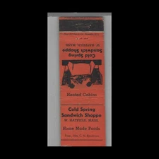 1930s Matchbook Cover Cold Spring Sandwich Shoppe W. Hatfield MA