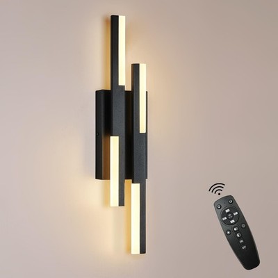 Benkut Modern LED Wall Sconce Black Remote Wall Light Fixtures for Bathroom, ...