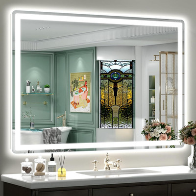 Dimmable LED Bathroom Mirror 44''x30'' with Anti-Fog & 3 Color Options