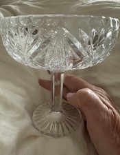 VTG Cut Glass Crystal Pedestal Compote Candy Nuts Starburst Dish 5.75 Tall