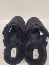 Toms Womens Alpargata Mallow Mule Furry Faux Fur Slide Slippers Black Flat 9 New
