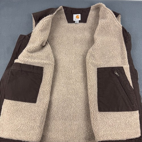 NWT CARHARTT Mens Duck Sherpa Lined Workwear Relaxed Fit Dark Brown Vest - 3XL - Picture 4 of 7