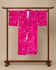 Authentic Vintage Handmade Pink Silk blend Japanese Kimono from Mid Century