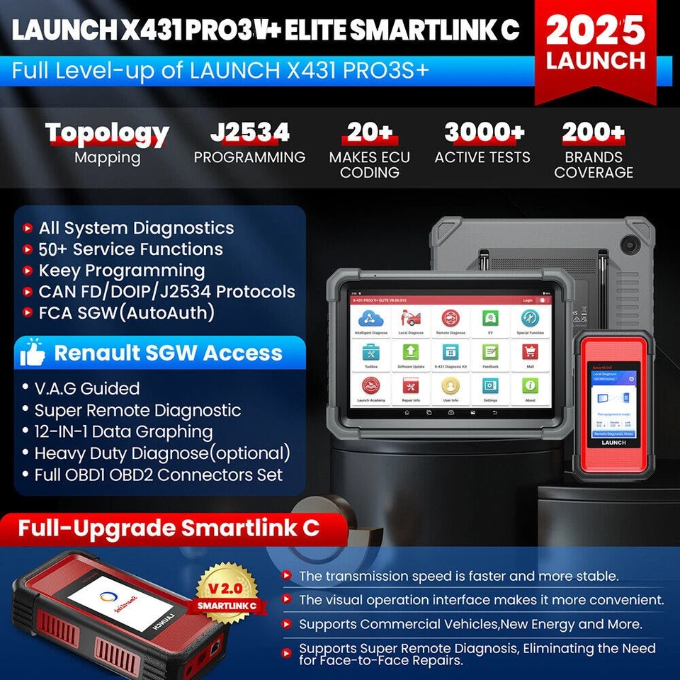 LAUNCH X431 PRO3S+ Elite PRO5 Car Diagnostic Scanner J2534 Programming Coding - Image 4 of 4
