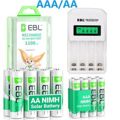 EBL AA AAA Rechargeable Battery NIMH for Solar Lights  Lot Battery 1100mAh NI-MH