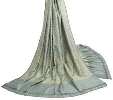 Sushila Vintage Gray Indian Dupatta Blend Silk All Over Woven Floral Long Stole
