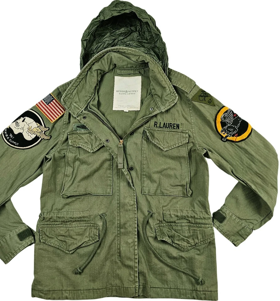 LO ÚLTIMO Chaqueta Polo VERDE Para Hombre SUMINISTRO DE DENIM RALPH LAUREN @ M65 PARKA CON CAPUCHA PARCHE S Foto 2 de 4