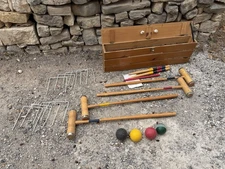 Eddie Bauer Wood Croquet Set in Wood Box Case Crate 4 Person