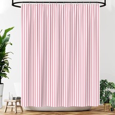Pink White Shower Curtain Striped Fashion Modern Minimalist Fabric 70x70 In