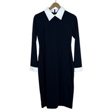 NWT Homeyee Contrast Collar Solid Sheath Dress Black Academic Preppy Size 8