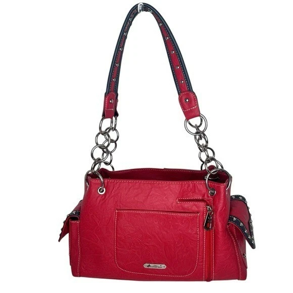 Bolso de Mano Occidental Montana West Texas Pride Rojo, Blanco y Azul Tachonado Cuero Vegano Foto 2 de 4