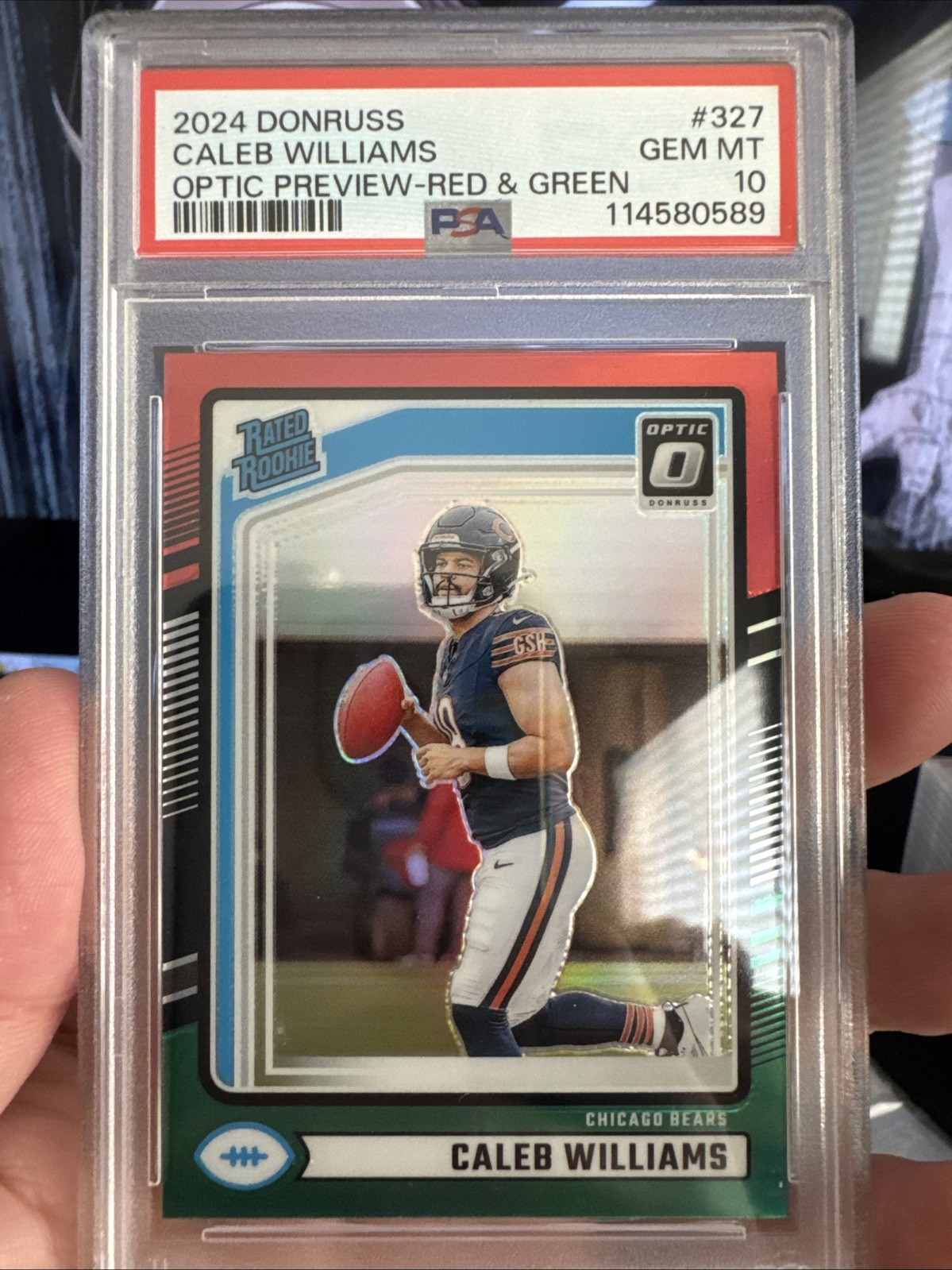 2024 Donruss Optic Preview Red Green #327 Caleb Williams Rookie RC PSA 10🔥