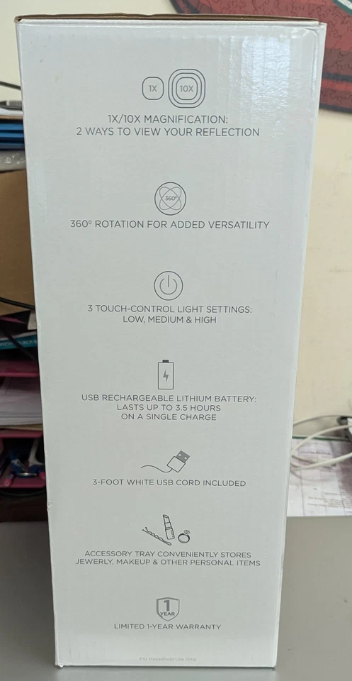 1 PIEZA - ESPEJO DE MAQUILLAJE CONAIR HALO LED DOBLE CARA 1x/10x Foto 4 de 4