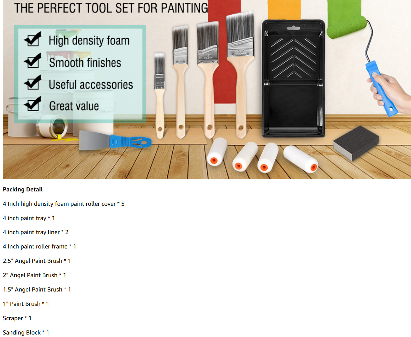 Paint Roller Kit,Paint Brushes and 4 Inch Foam Small Paint Roller Set,All in One