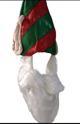 NEW Christmas Elf Hat w/ Ears & White Beard Green Red Striped One Size
