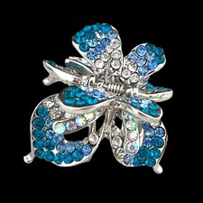 Vintage 1980s Hair Clip Silver Tone Blue Crystal Butterfly Barrette - 11Q
