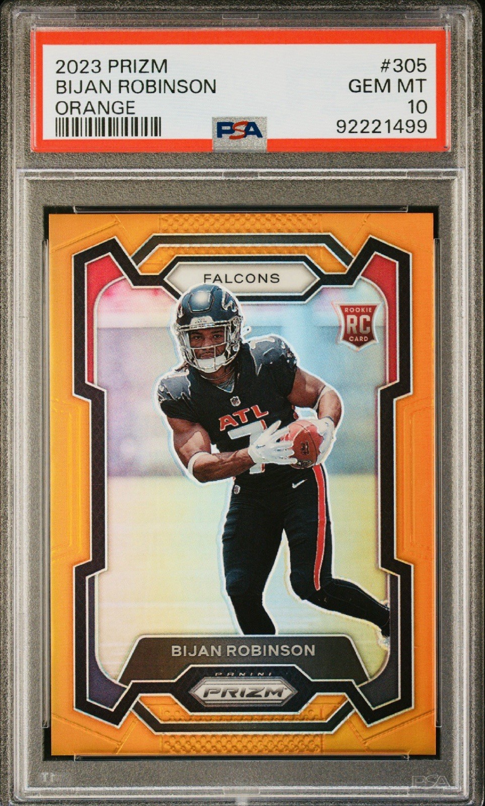 Bijan Robinson RC PSA 10 2023 Panini Prizm Rookie #305 Orange Prizm /249 ATL