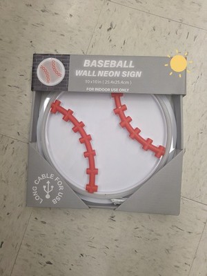 Baseball Neon Sign White Red Plastic Light Up Wall Art MLB