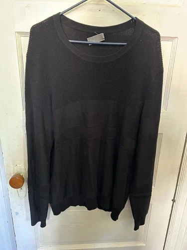 Vince Mens Large Black Long Sleeve Sweater Faint Light Stripe