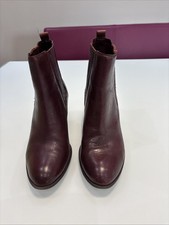 M&S Footglove Burgundy Leather Ankle Boots UK Size 4.5 Damage On Heel