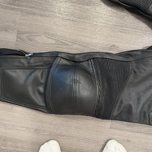 Vintage Teknic Black Leather Motorcycle Riding Pants Size 34 *READ* - Foto 6 di 18